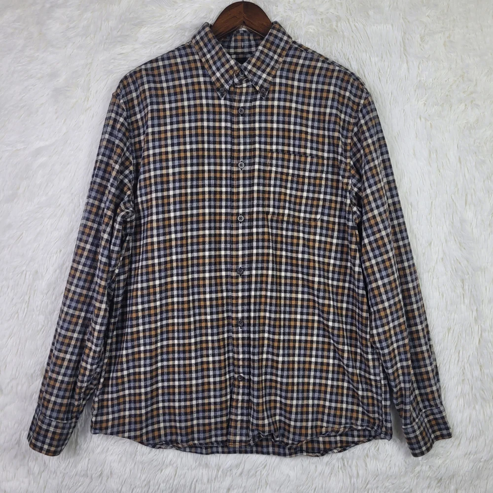 Banana Republic Mens L Gingham Organic‎ Cotton Flannel Shirt Check Sustainable